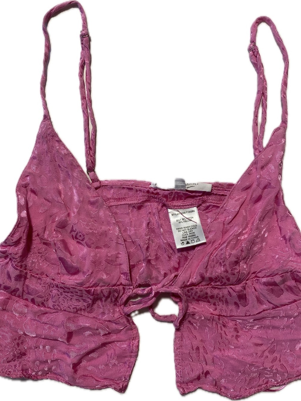 Women's Pink Lace Tie-Front Crop Bralette